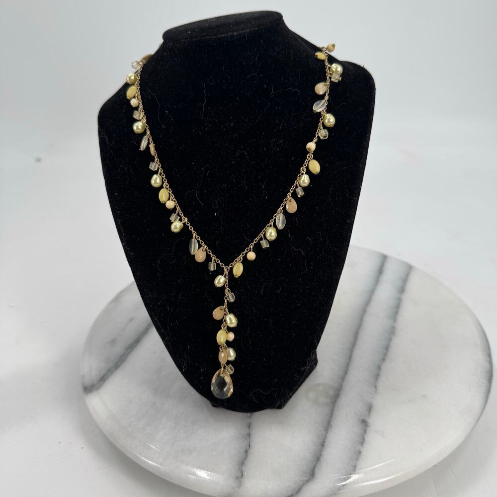 Yellow Y tassel beaded Boho necklace